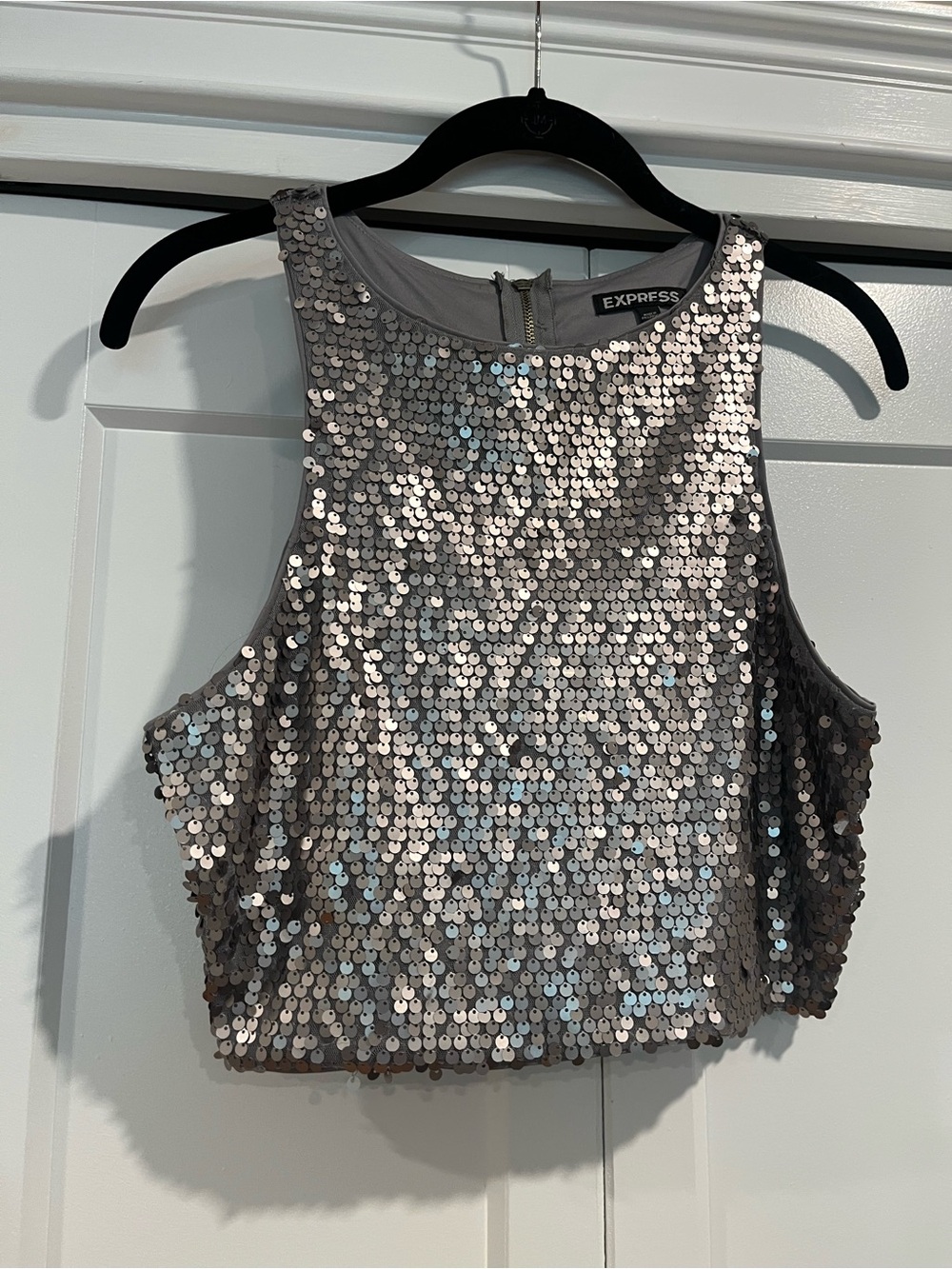 Express Silver Sequin Cropped Tank